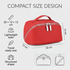Genuine Leather Luxury Compact Cosmetic Travel Bag - Red