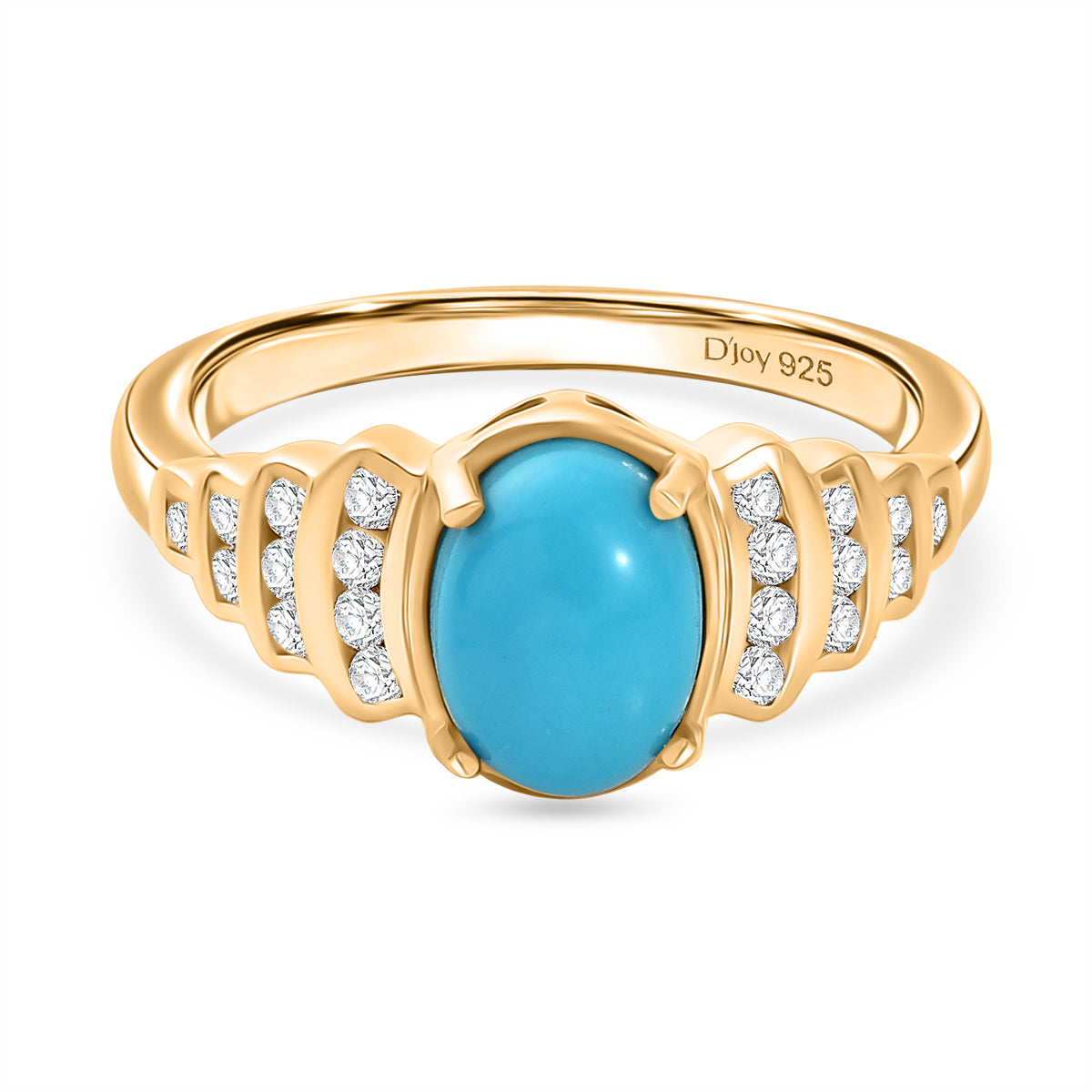D'Joy Sleeping Beauty Turquoise, White Zircon Ring in Yellow Gold Plated Sterling Silver 1.53 Ct. V32519951 0