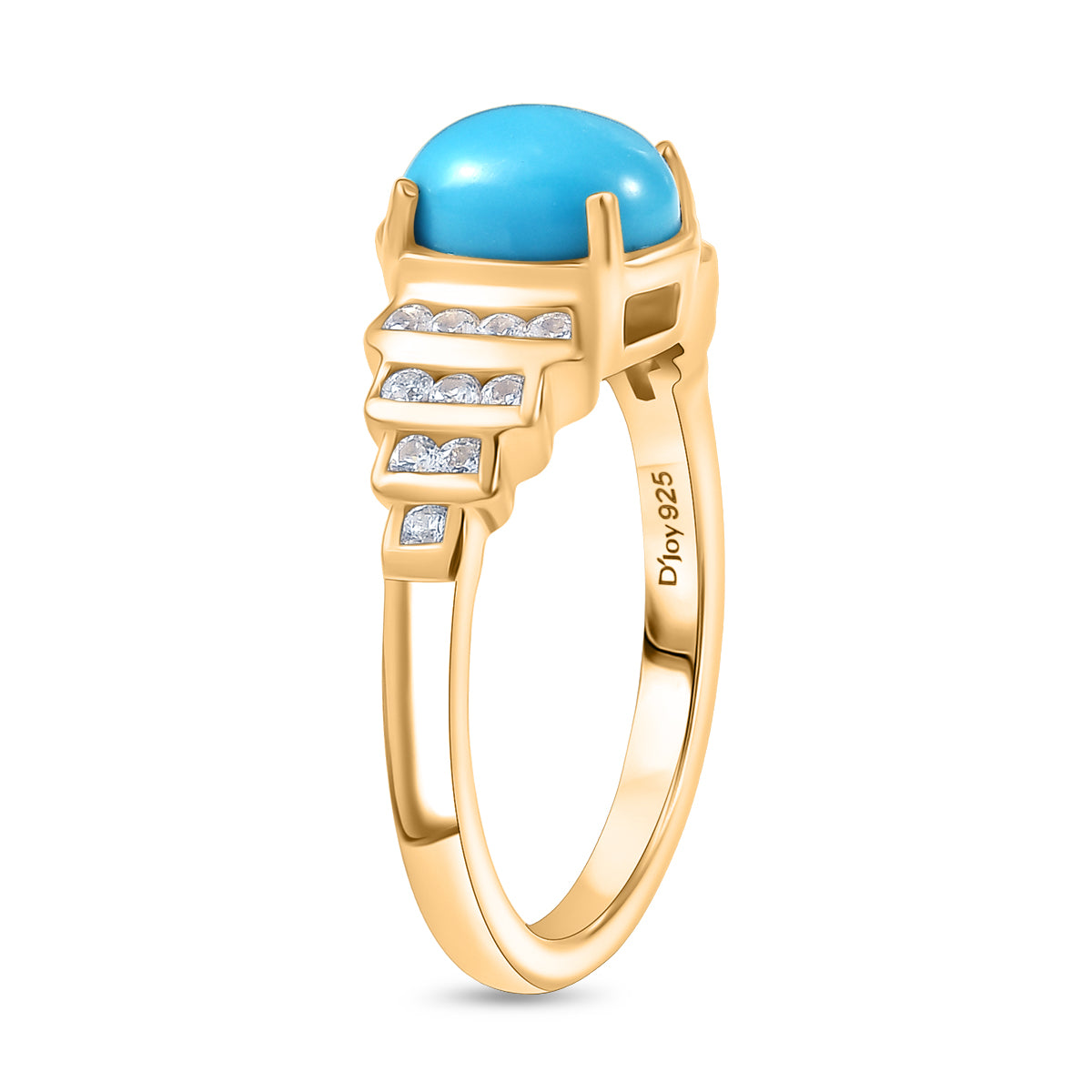 D'Joy Sleeping Beauty Turquoise, White Zircon Ring in Yellow Gold Plated Sterling Silver 1.53 Ct. V32519951 4