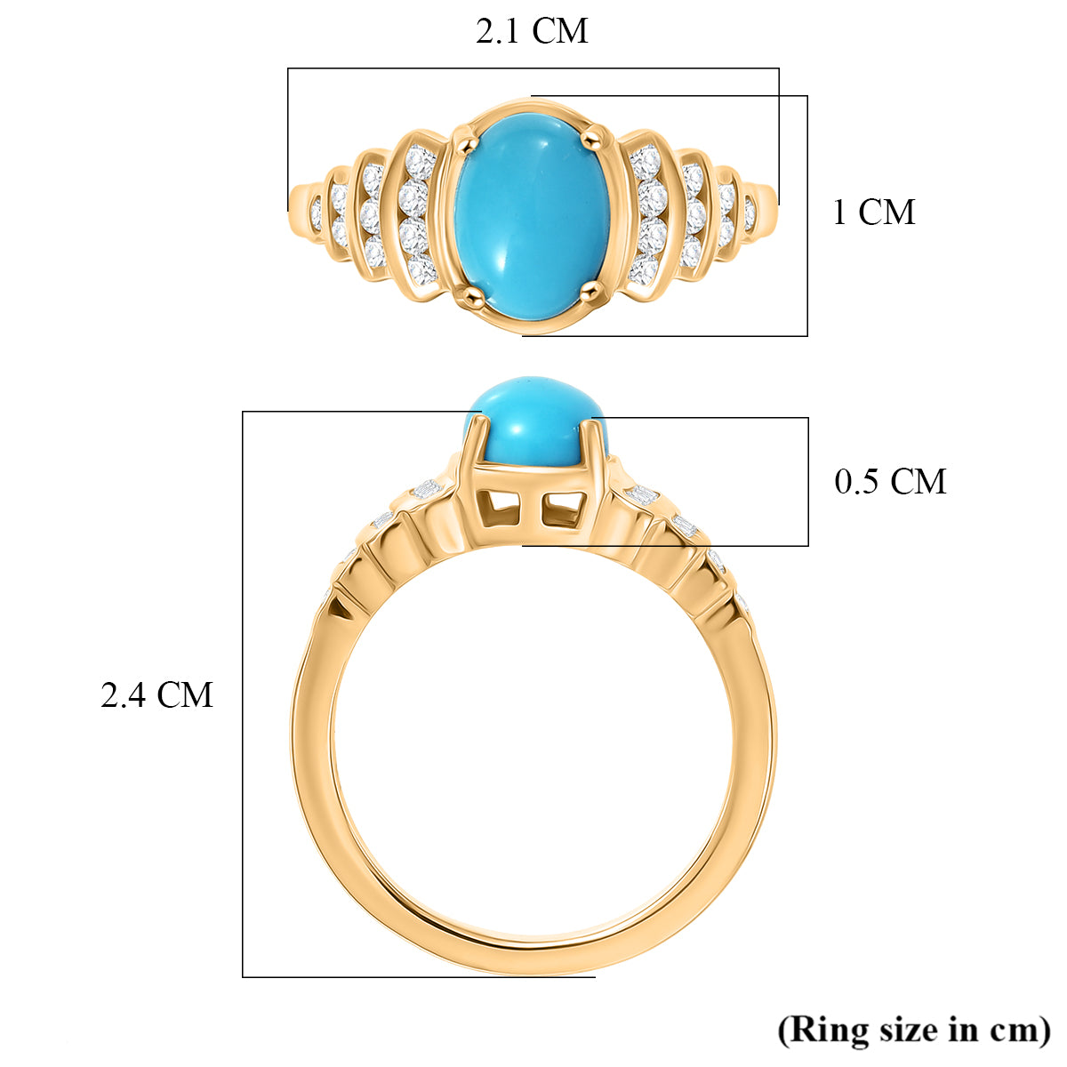 D'Joy Sleeping Beauty Turquoise, White Zircon Ring in Yellow Gold Plated Sterling Silver 1.53 Ct. V32519951 6