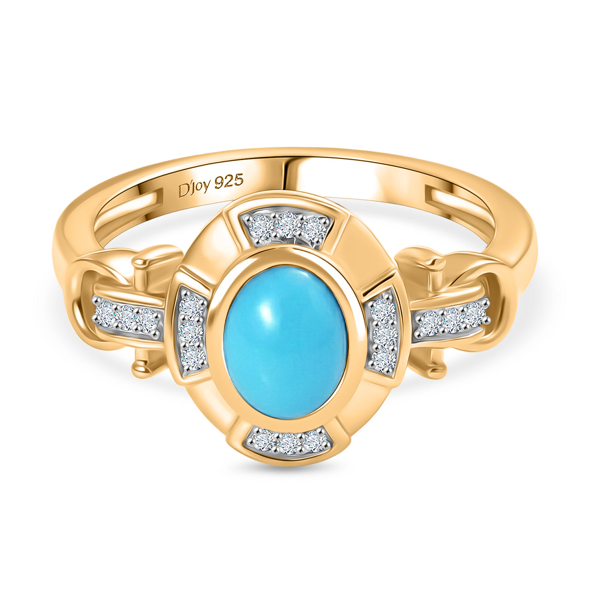 D'Joy Sleeping Beauty Turquoise, White Zircon Halo Ring in Yellow Gold Plated Sterling Silver 1.00 Ct. V32514564 0