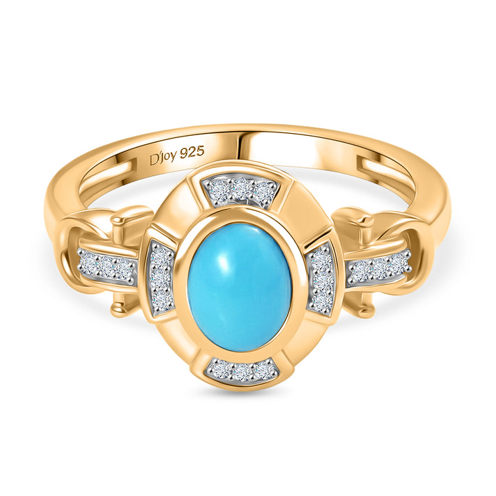 D'Joy Sleeping Beauty Turquoise, White Zircon Halo Ring in Yellow Gold Plated Sterling Silver 1.00 Ct. 8435723 1