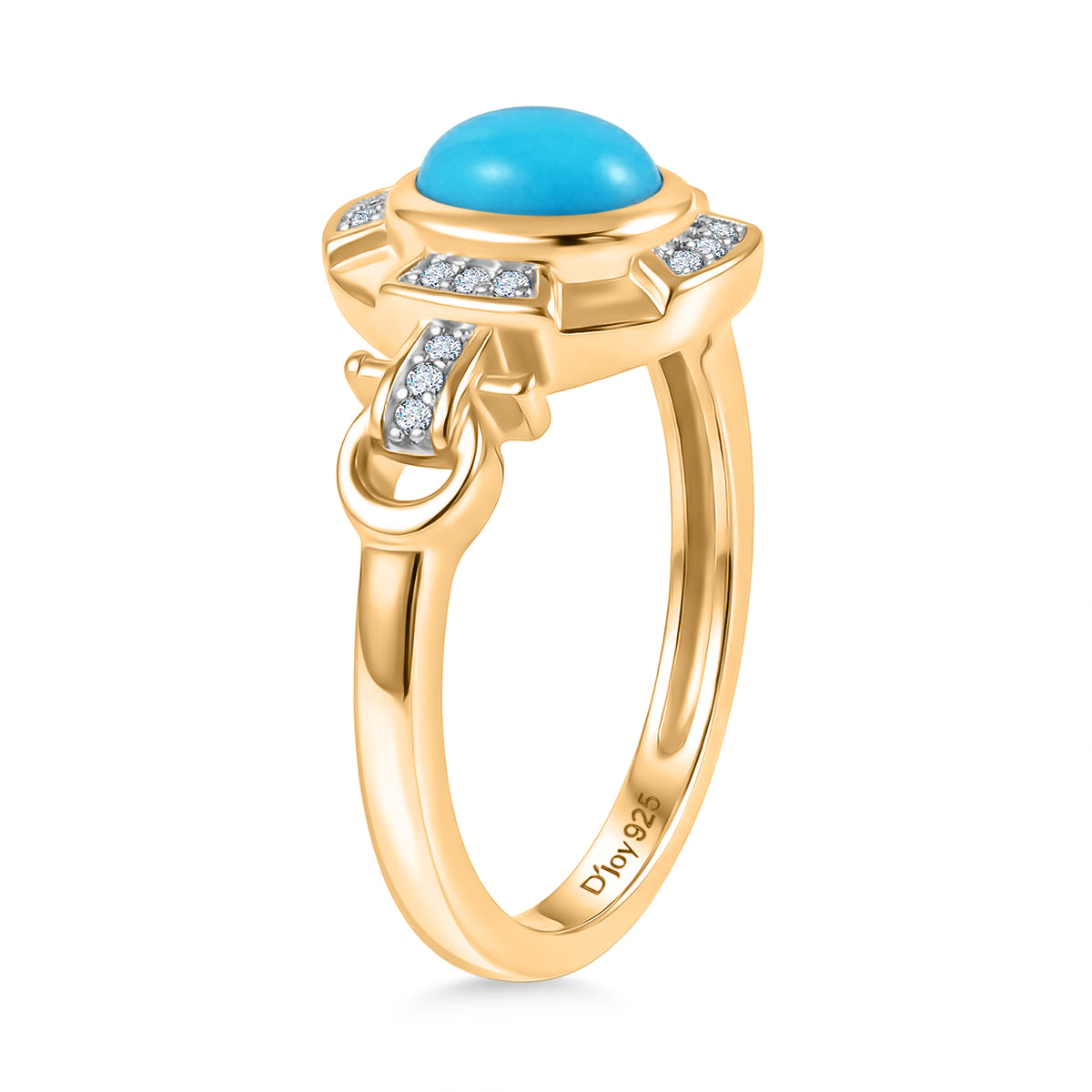 D'Joy Sleeping Beauty Turquoise, White Zircon Halo Ring in Yellow Gold Plated Sterling Silver 1.00 Ct. V32514564 4