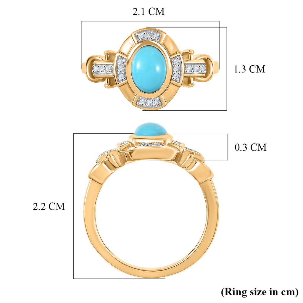 D'Joy Sleeping Beauty Turquoise & White Zircon Cabochon Halo Ring in Yellow Gold Plated Sterling Silver 1.00 Ct._8435723_5