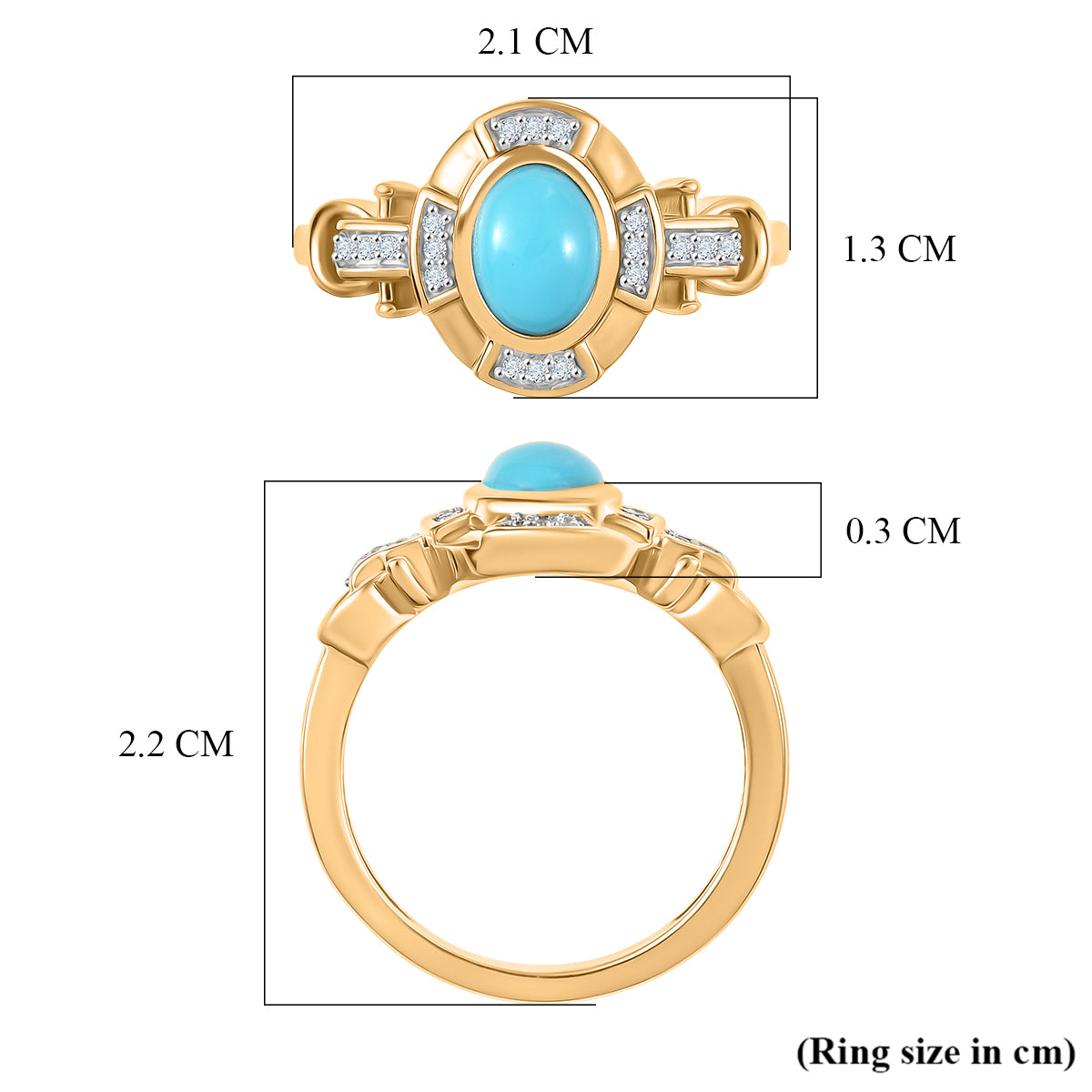 D'Joy Sleeping Beauty Turquoise, White Zircon Halo Ring in Yellow Gold Plated Sterling Silver 1.00 Ct. V32514564 6