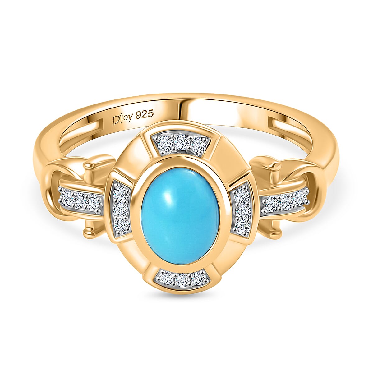 D'Joy Sleeping Beauty Turquoise, White Zircon Halo Ring in Yellow Gold Plated Sterling Silver 1.00 Ct. V32529999 0