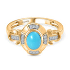 D'Joy Sleeping Beauty Turquoise & White Zircon Cabochon Halo Ring in Yellow Gold Plated Sterling Silver 1.00 Ct._8435736