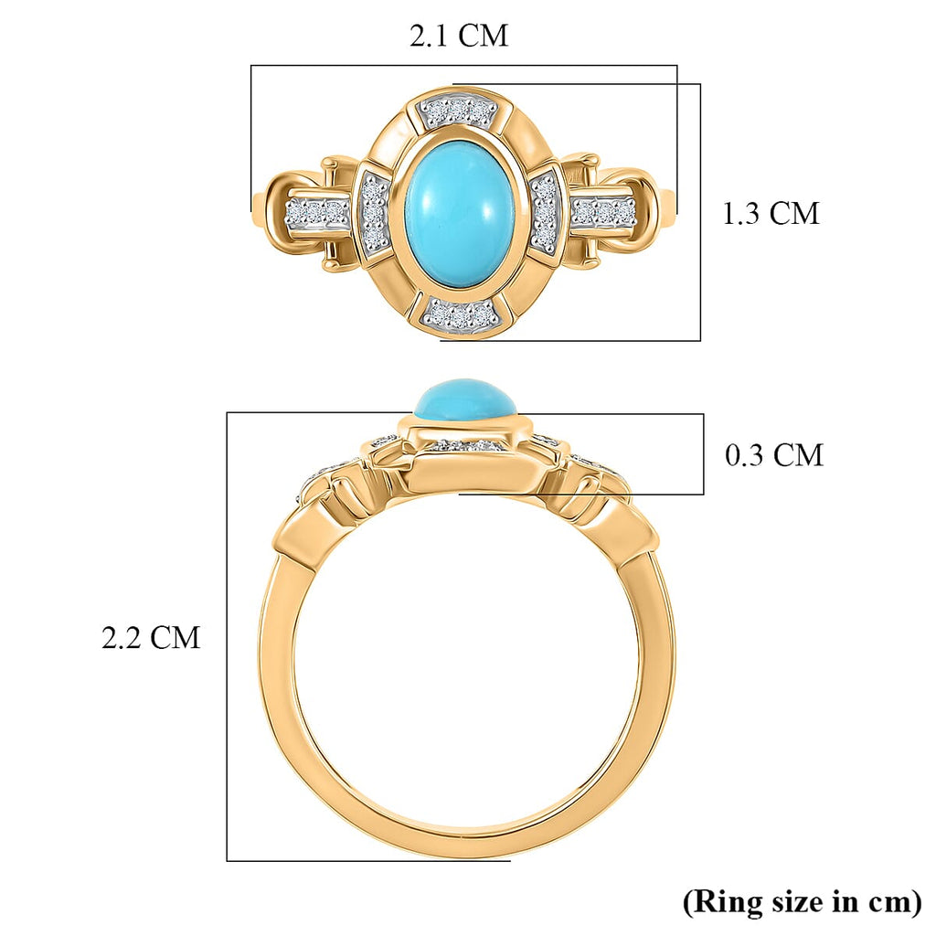 D'Joy Sleeping Beauty Turquoise & White Zircon Cabochon Halo Ring in Yellow Gold Plated Sterling Silver 1.00 Ct._8435738_5