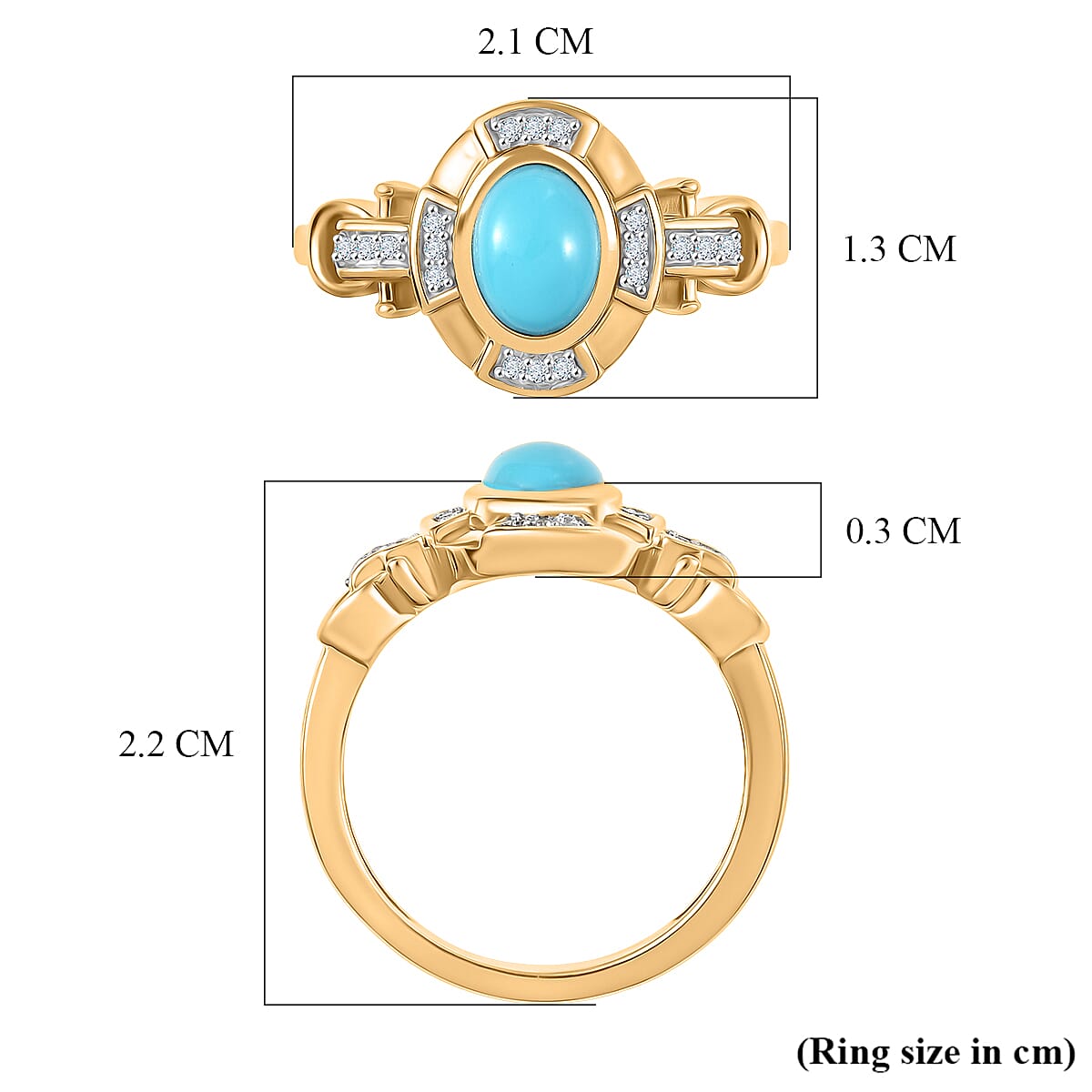 D'Joy Sleeping Beauty Turquoise, White Zircon Halo Ring in Yellow Gold Plated Sterling Silver 1.00 Ct. V32539541 6