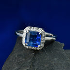 AAA Natural Kashmir Kyanite & SI-G/H Lab Grown Diamond Halo Ring in Rhodium Overlay Sterling Silver 2.13 Ct._8435763_2