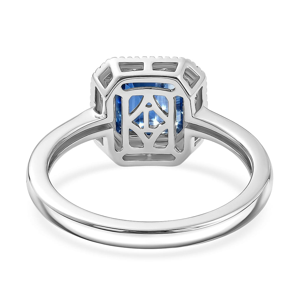 AAA Natural Kashmir Kyanite & SI-G/H Lab Grown Diamond Halo Ring in Rhodium Overlay Sterling Silver 2.13 Ct._8435763_4