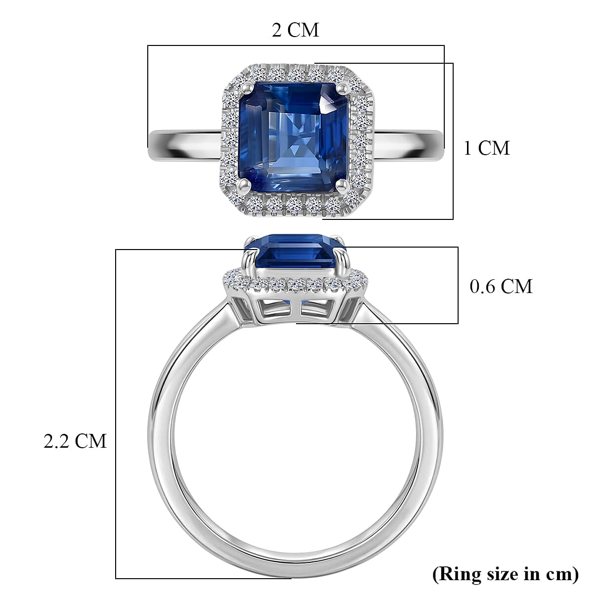 AAA Natural Kashmir Kyanite &amp; SI-G/H Lab Grown Diamond Halo Ring in Rhodium Overlay Sterling Silver 2.13 Ct. V32531809 6