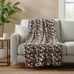 Livmore Printed Flannel Cozy Throw Blanket (150x224cm) - Maroon Flower_8435764