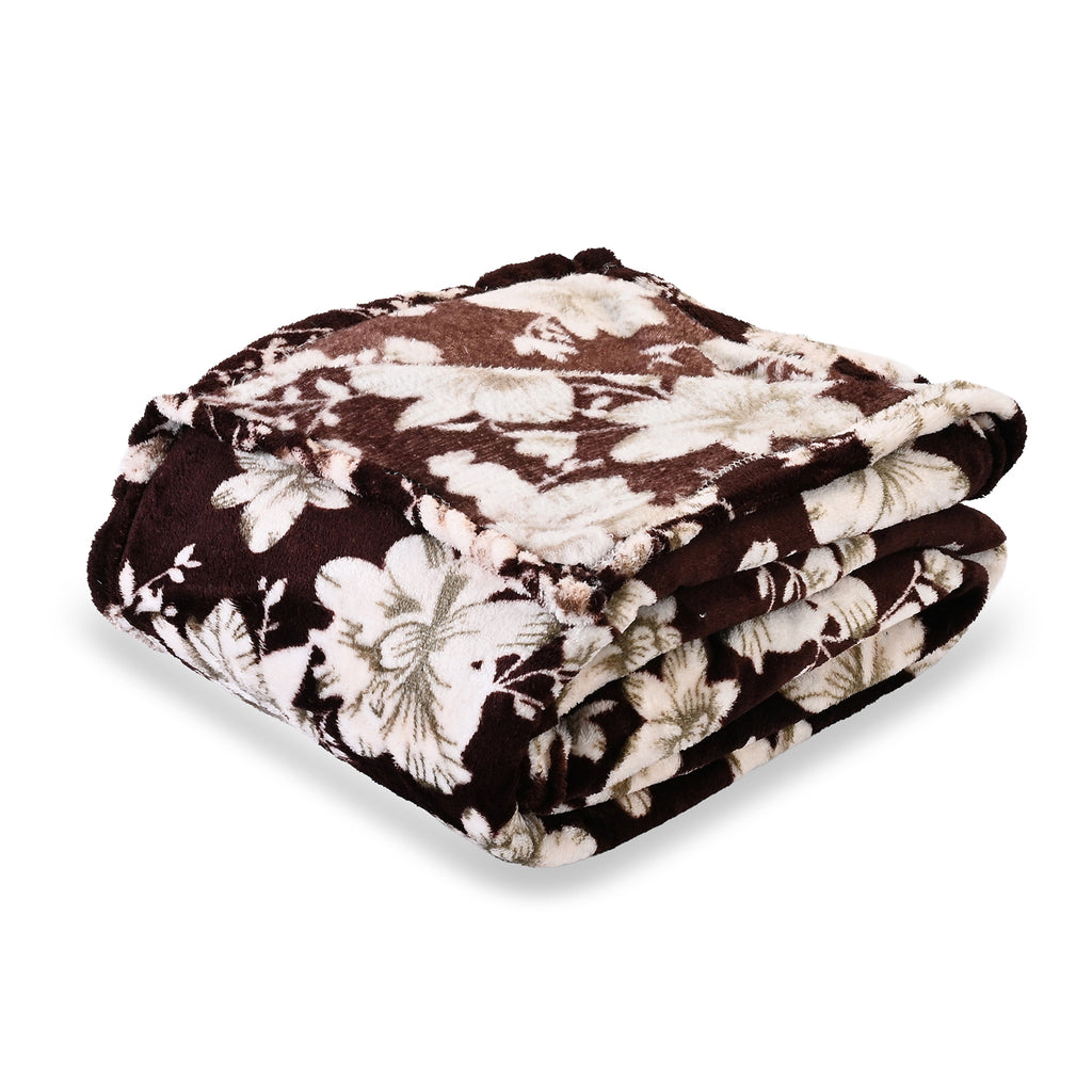 Livmore Printed Flannel Cozy Throw Blanket (150x224cm) - Maroon Flower_8435764_2