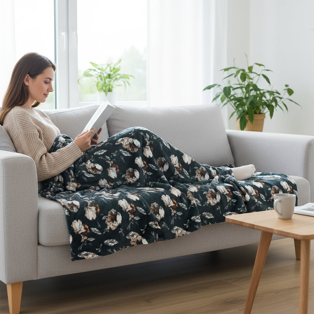 Livmore Printed Flannel Cozy Throw Blanket (150x224cm) - Blue_8435765_1