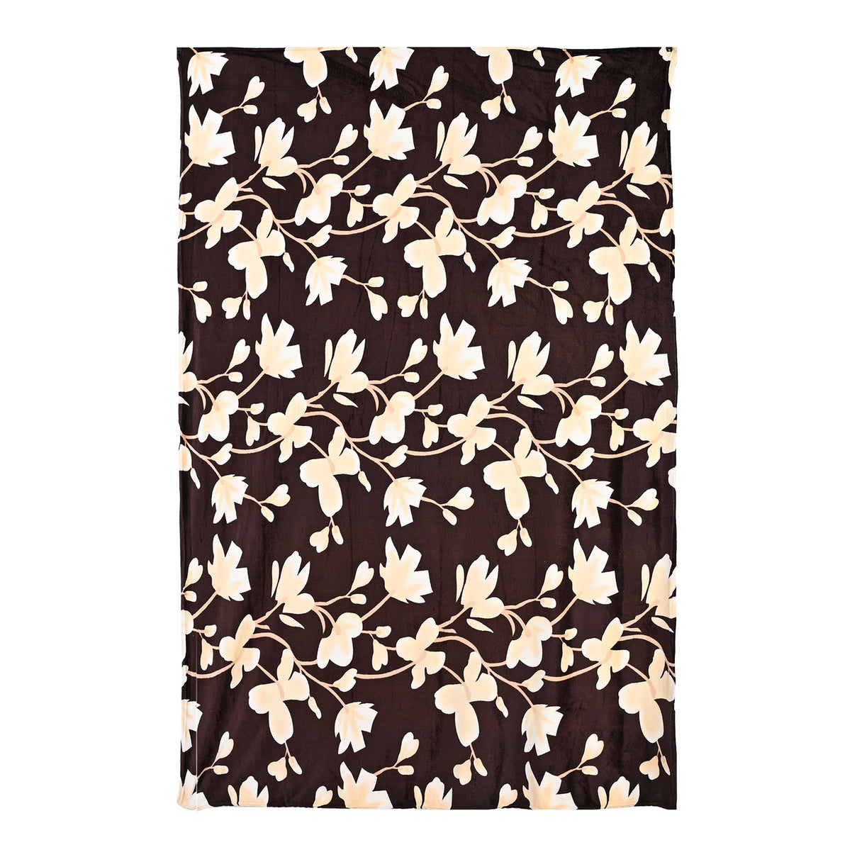 Nature-Inspired Leaf Motif Printed Flannel Blanket (220 x 150cm) - Chocolate Brown &amp; Cream V32514959 4
