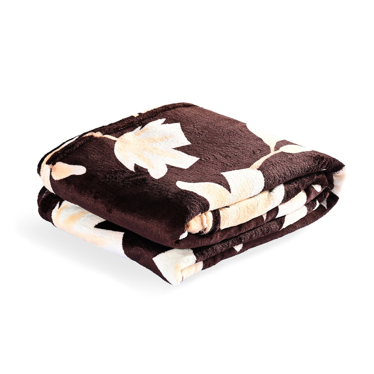 Nature-Inspired Leaf Motif Printed Flannel Blanket (220 x 150cm) - Chocolate Brown &amp; Cream V32514959 6