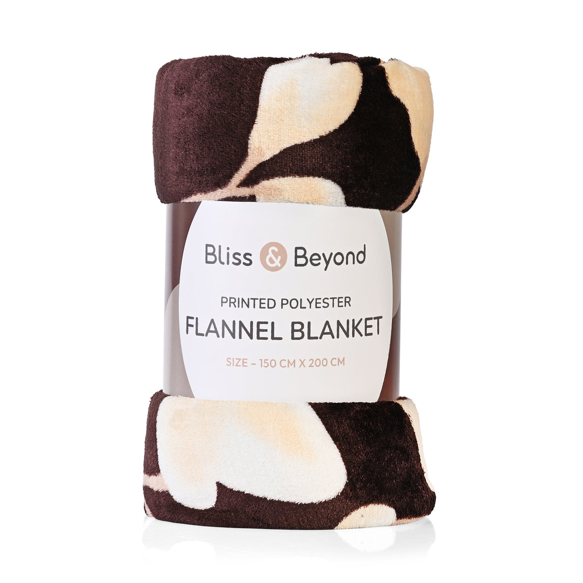 Nature-Inspired Leaf Motif Printed Flannel Blanket (220 x 150cm) - Chocolate Brown &amp; Cream V32514959 7