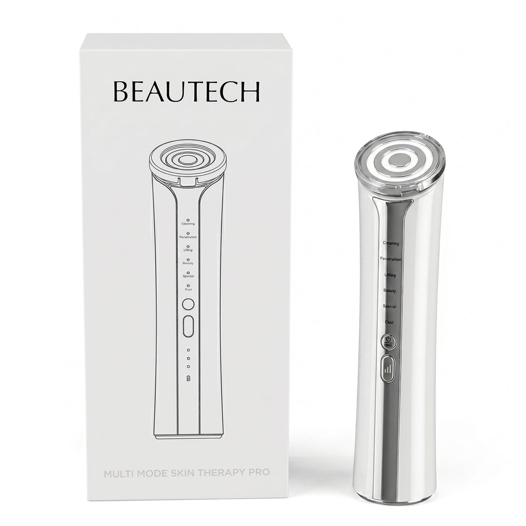 Beautech RF Frequency Beauty Device - White Multi Functional EMS Facial Massager - 6 Modes LED Light Therapy Red Blue Orange Light Face Lift Device with Cooler and Heating_8436437
