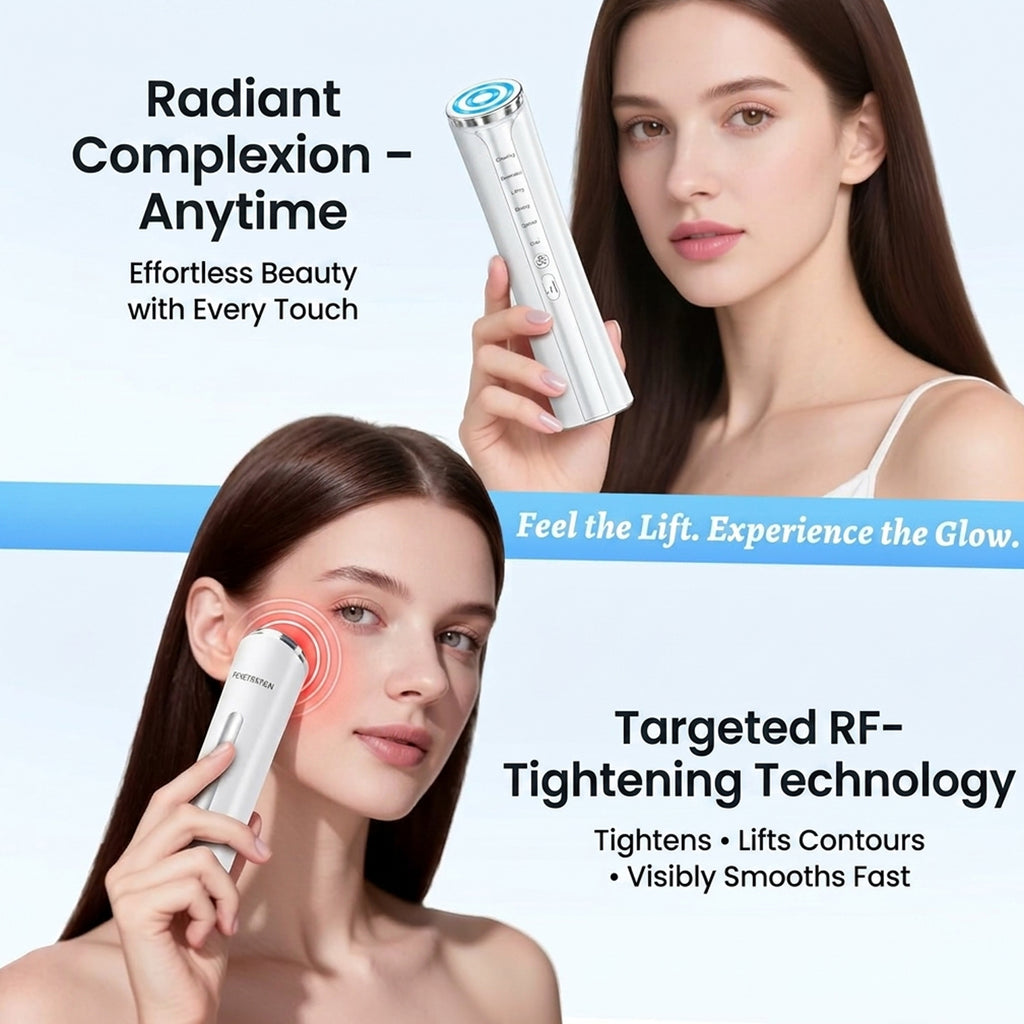 Beautech RF Frequency Beauty Device - White Multi Functional EMS Facial Massager - 6 Modes LED Light Therapy Red Blue Orange Light Face Lift Device with Cooler and Heating_8436437_2
