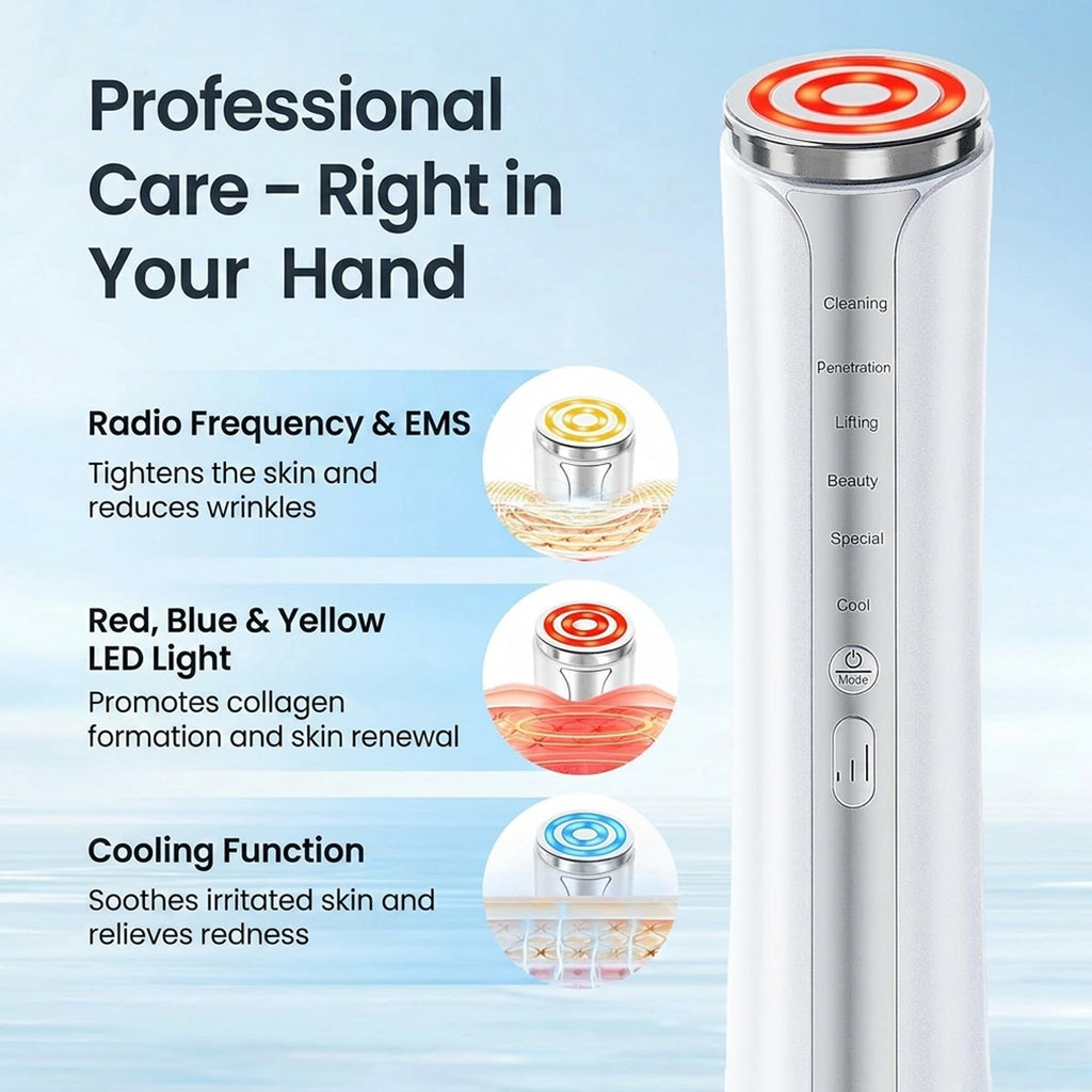 Beautech RF Frequency Beauty Device - White Multi Functional EMS Facial Massager - 6 Modes LED Light Therapy Red Blue Orange Light Face Lift Device with Cooler and Heating_8436437_4