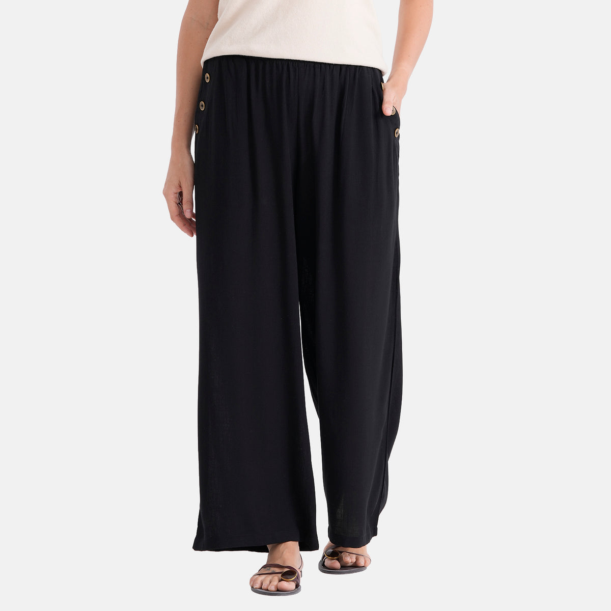 La Marey Rayon Wide Leg Trousers (Size M, 12-14) - Black V32564961 0