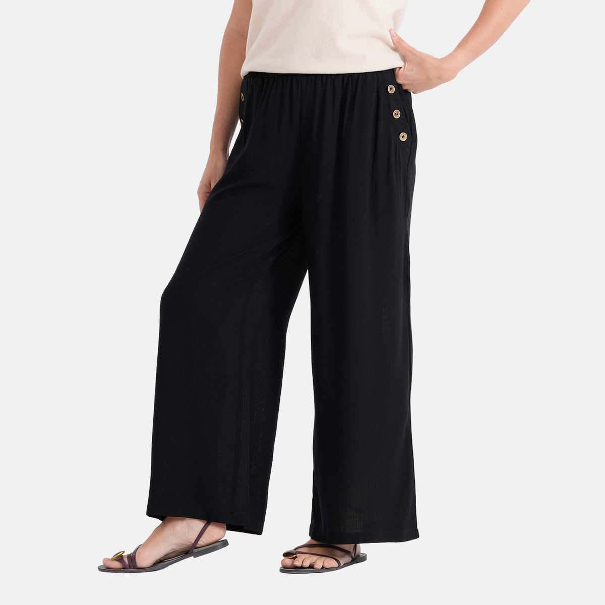 La Marey Rayon Wide Leg Trousers (Size M, 12-14) - Black V32564961 4