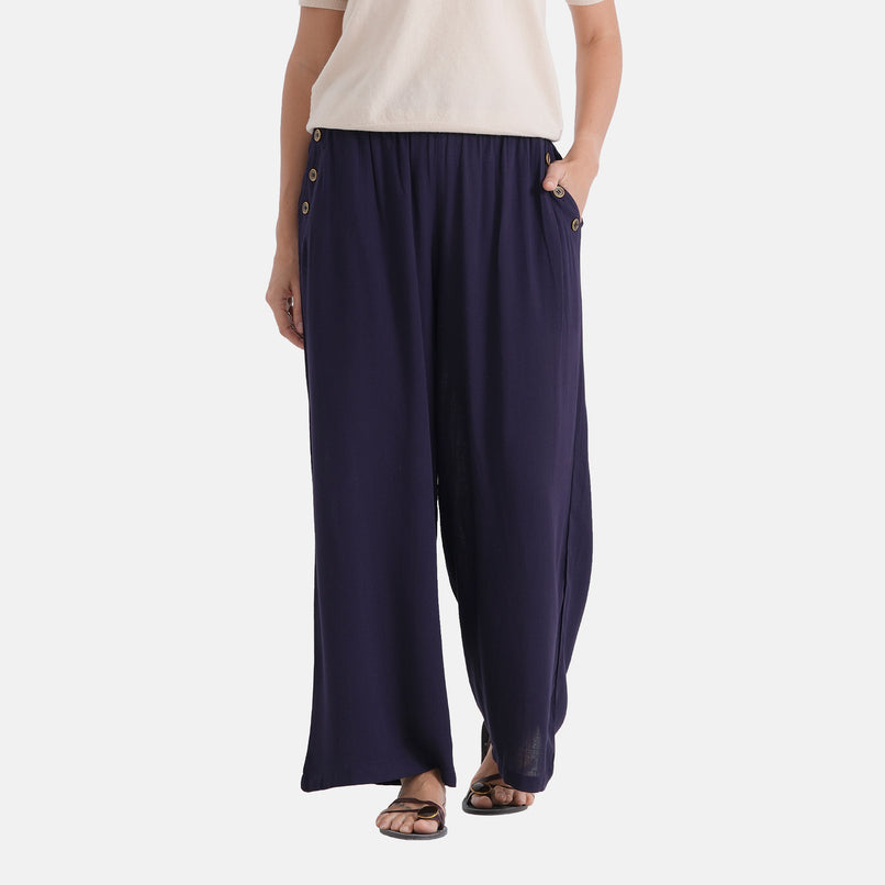 La Marey Rayon Wide Leg Trousers (Size S, 8-10) - Navy Blue_8436952
