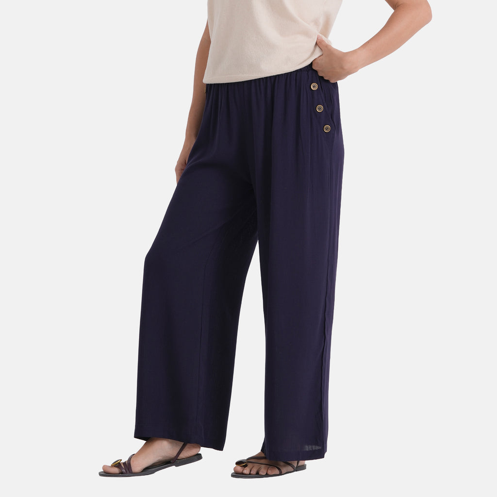 La Marey Rayon Wide Leg Trousers (Size S, 8-10) - Navy Blue_8436952_3