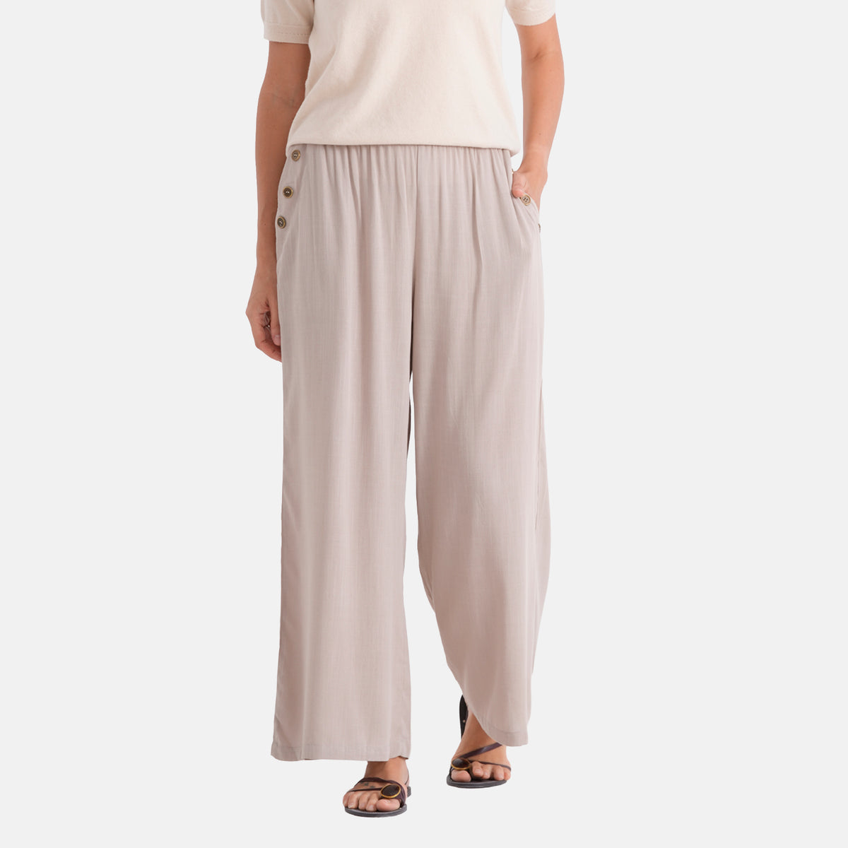 La Marey Rayon Wide Leg Trousers (Size S, 8-10) - Beige 8436956 0