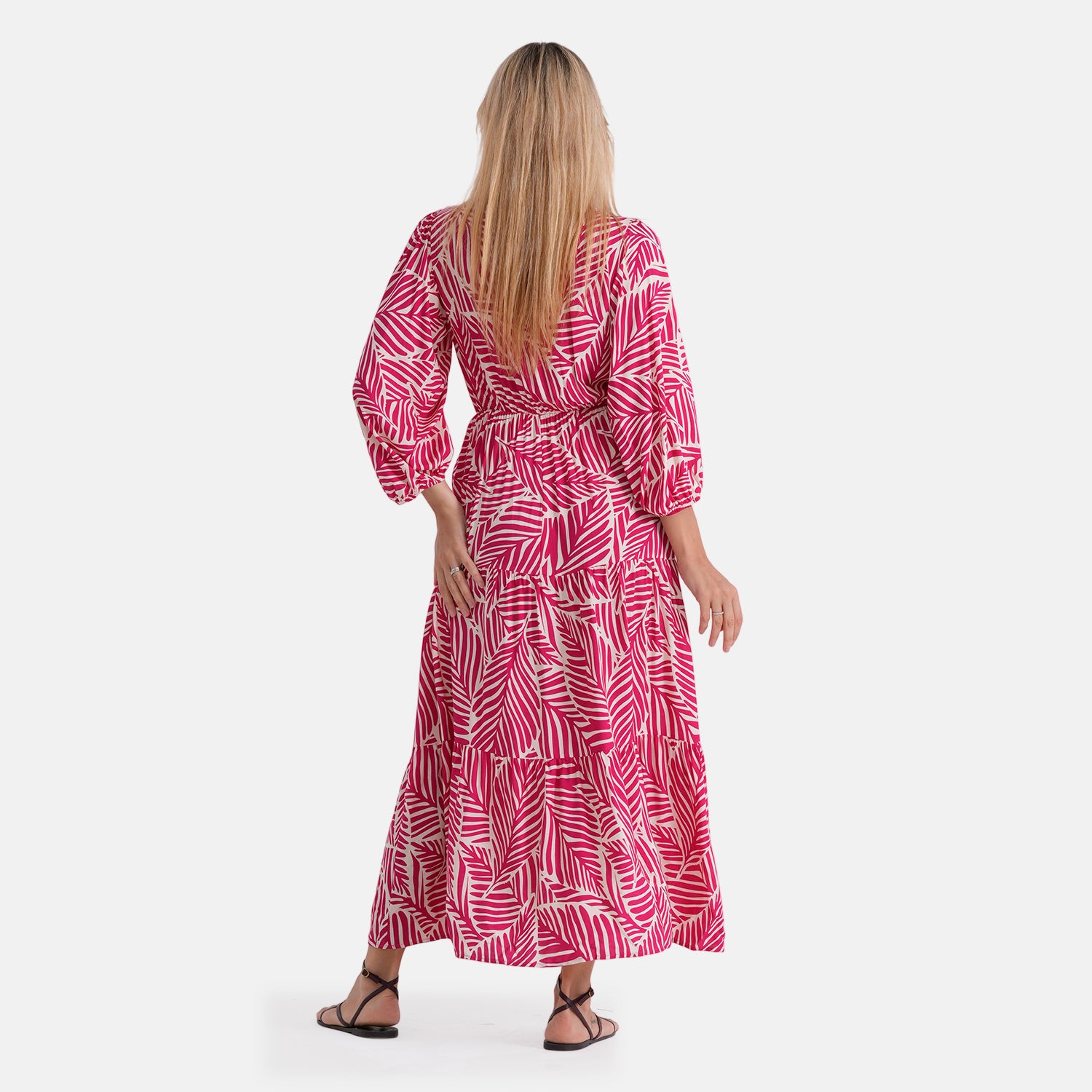 La Marey Elastic Waist Printed Maxi Dress (Size - S-M, 8-14) - Rose Red 8437312 1