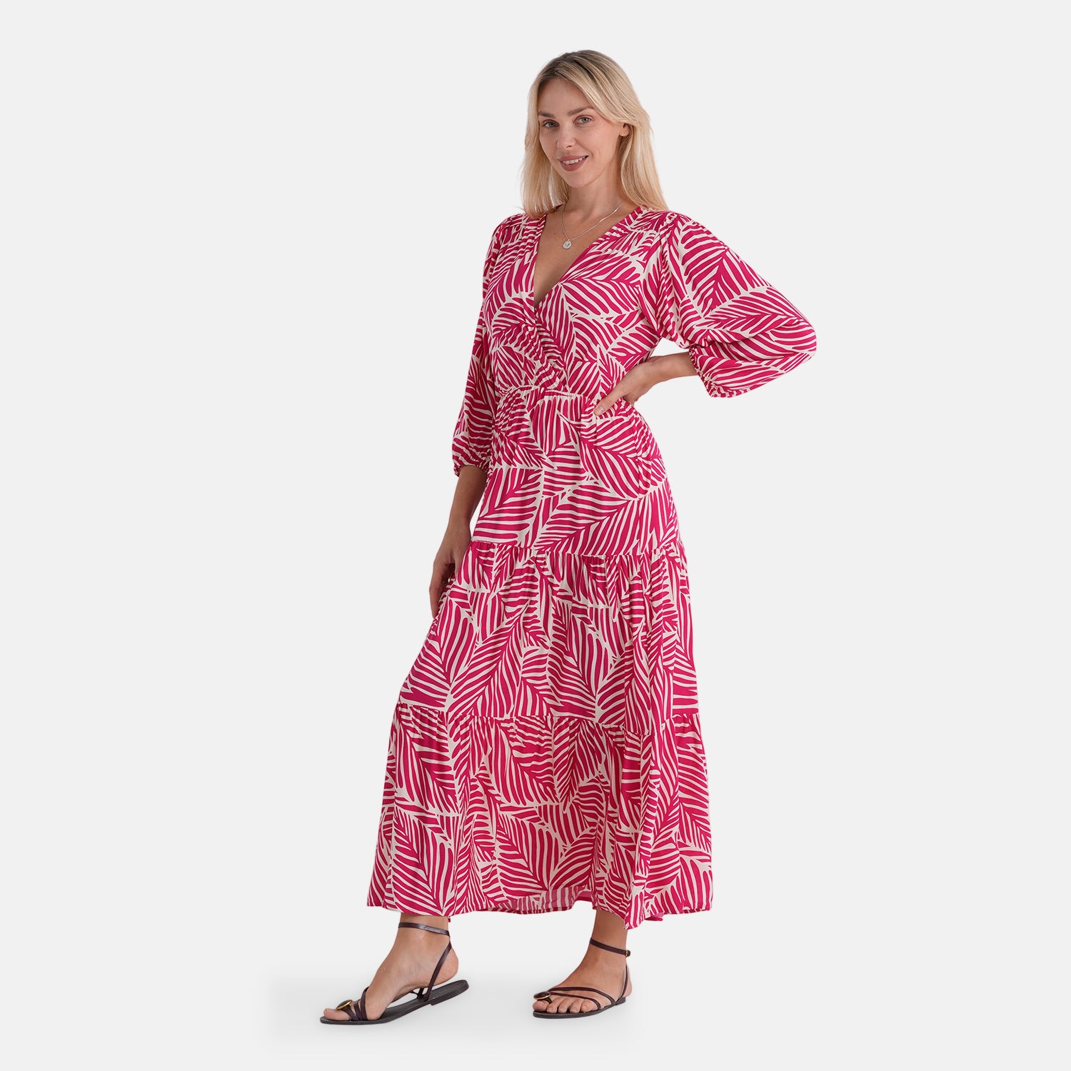 La Marey Elastic Waist Printed Maxi Dress (Size - S-M, 8-14) - Rose Red 8437312 2
