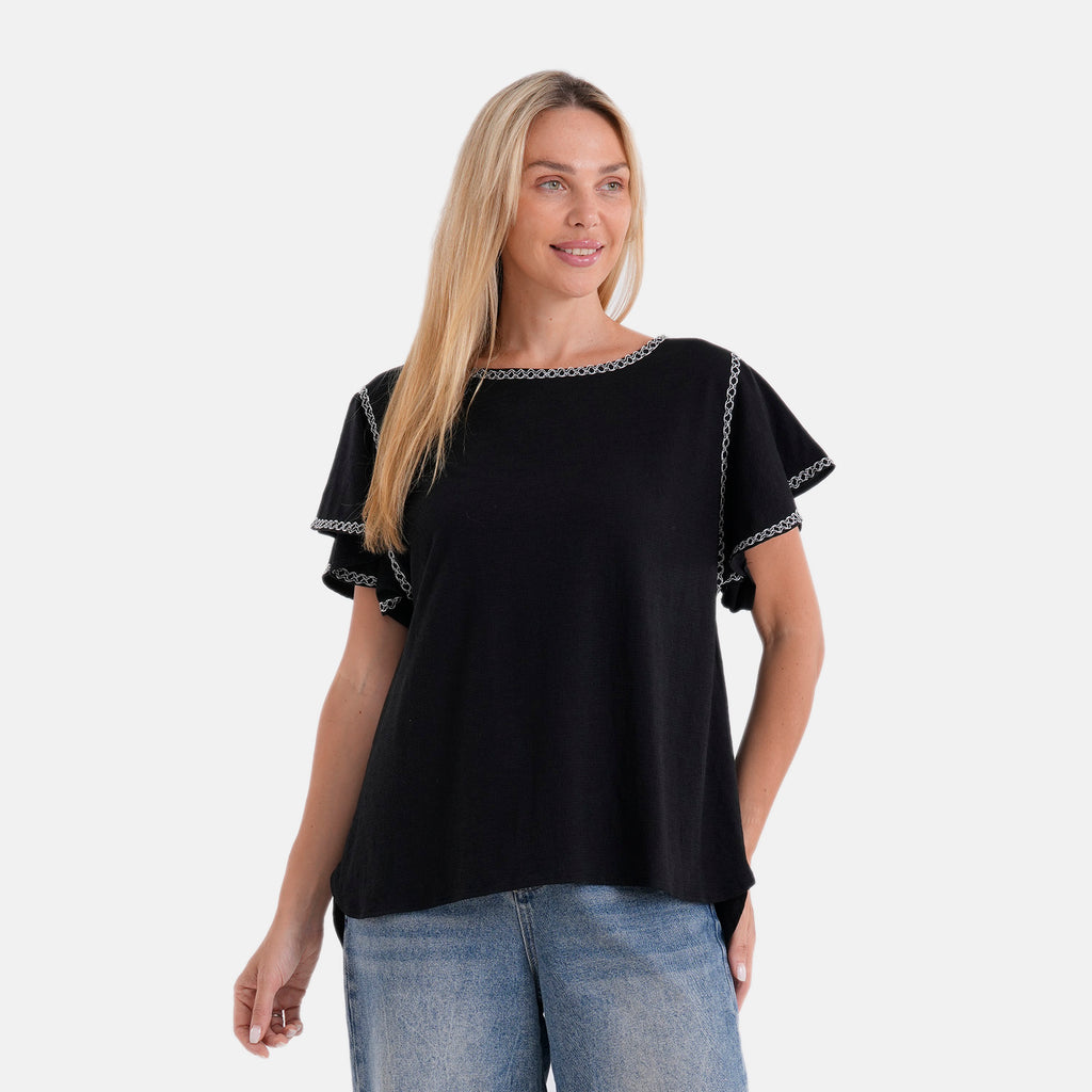 La Marey Embroidered Soft Touch Top (Size XL, 20-22) - Black_8437427