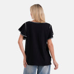 La Marey Embroidered Soft Touch Top (Size XL, 20-22) - Black_8437427_2