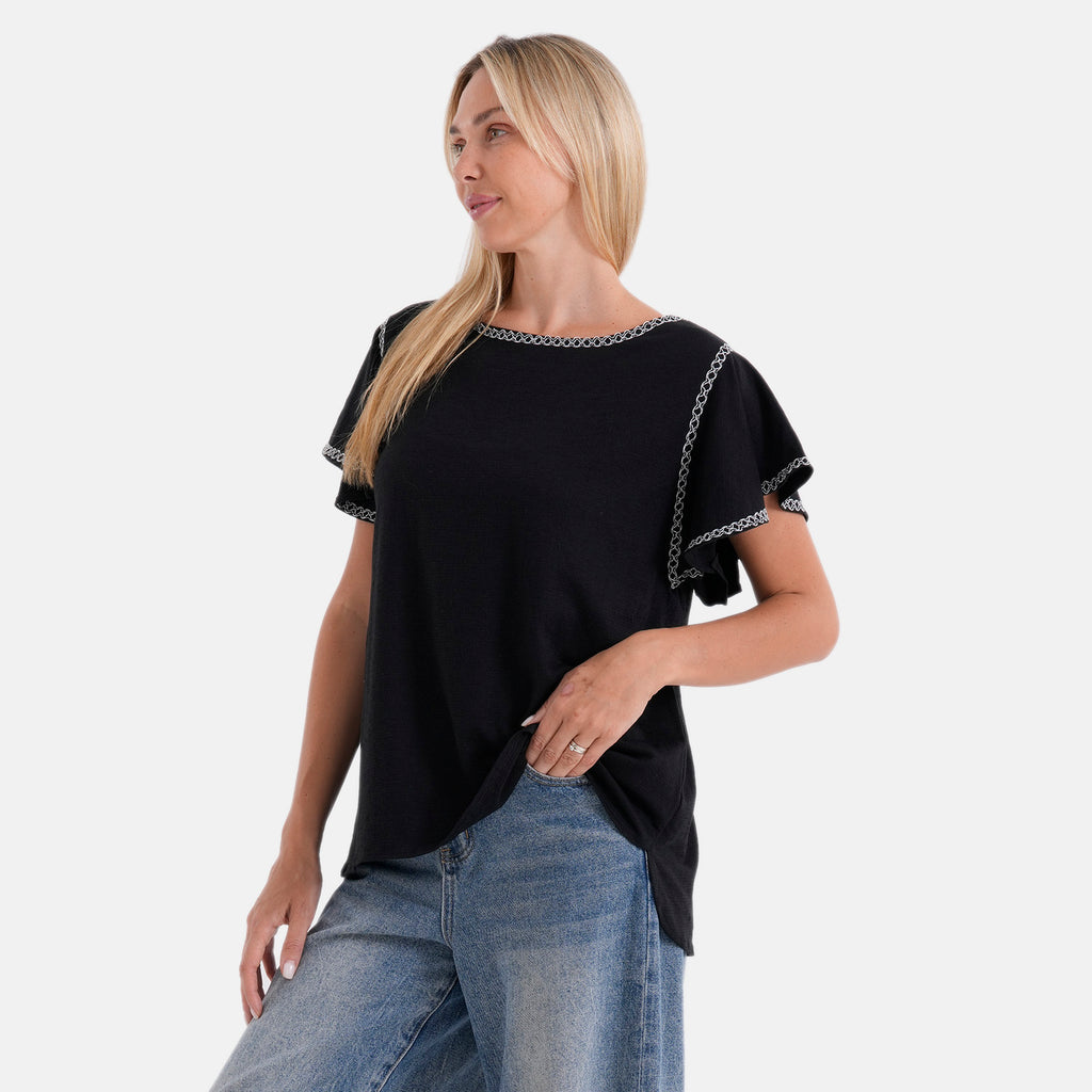 La Marey Embroidered Soft Touch Top (Size XL, 20-22) - Black_8437427_3