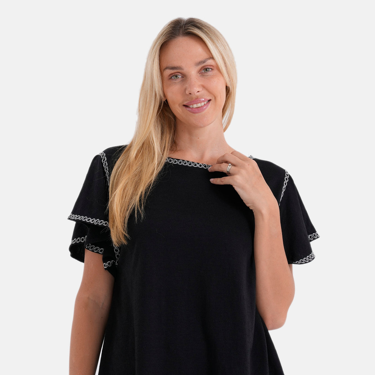La Marey Embroidered Soft Touch Top (Size XL, 20-22) - Black V32613335 5
