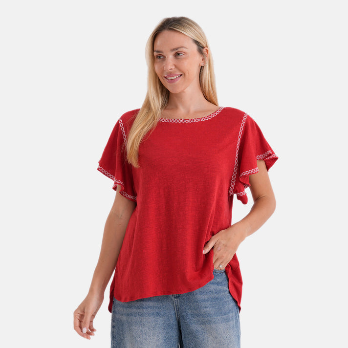 La Marey Embroidered Soft Touch Top (Size L, 16-18) - Red 8437450 1