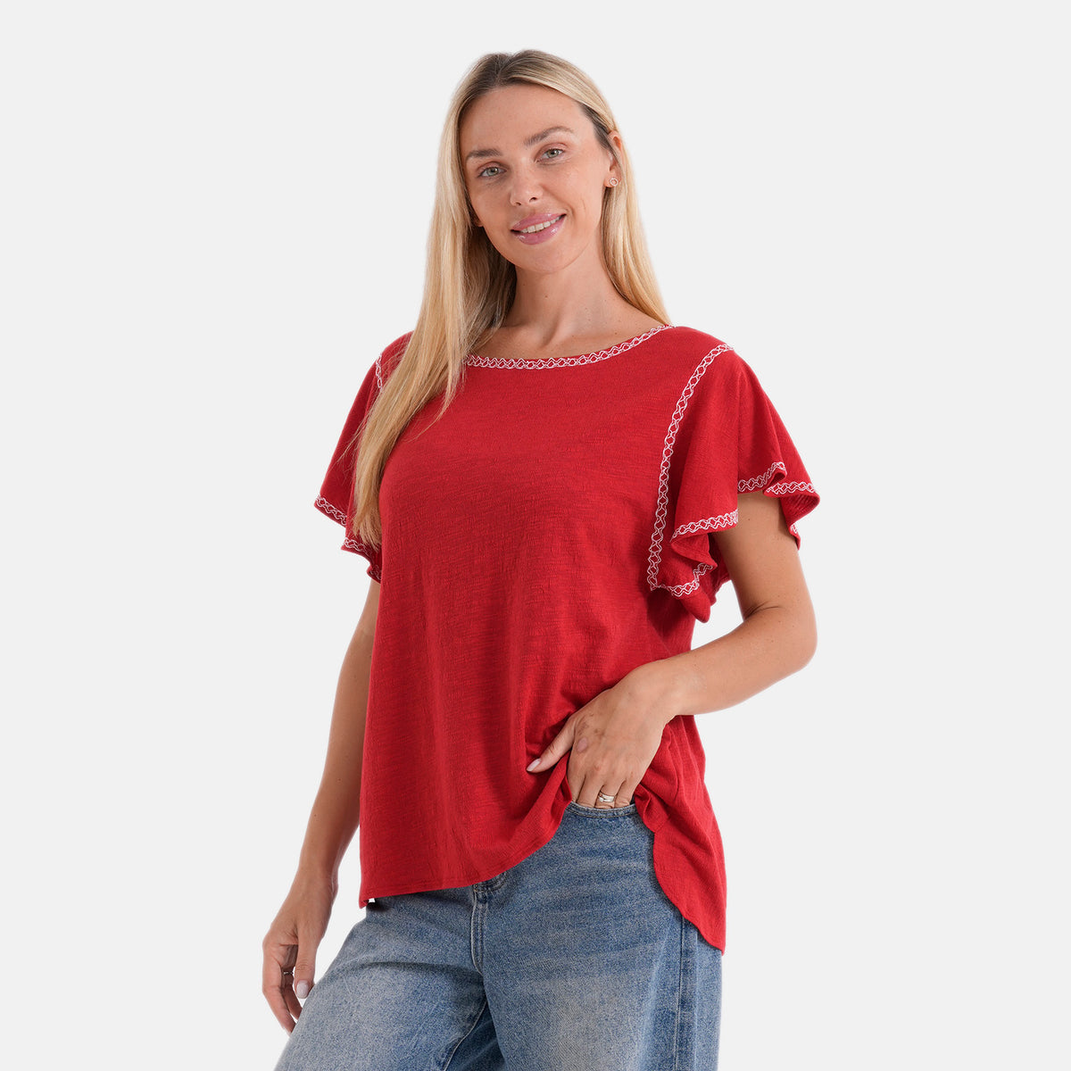 La Marey Embroidered Soft Touch Top (Size XL, 20-22) - Red V32605689 4