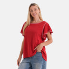 La Marey Embroidered Soft Touch Top (Size XL, 20-22) - Red_8437451_3