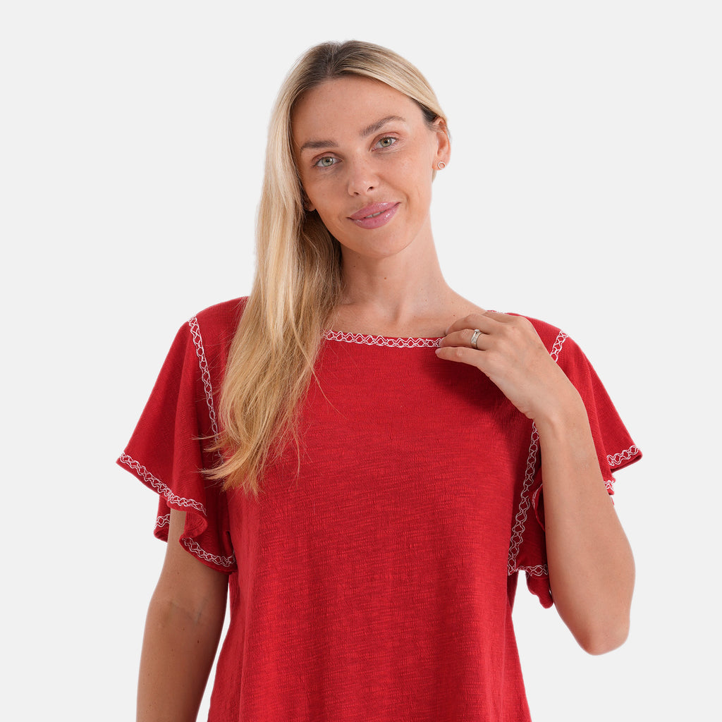 La Marey Embroidered Soft Touch Top (Size XL, 20-22) - Red_8437451_4