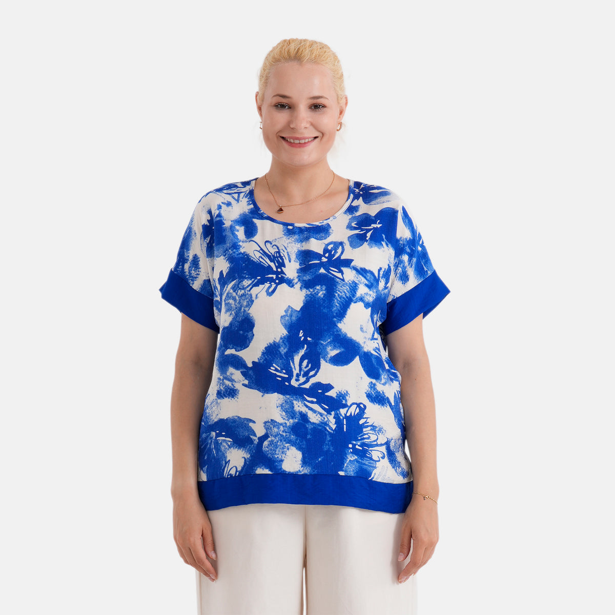 La Marey Designer Abstract Print Blouse (Size - S/M, 8 to 14) - Blue V32555644 0