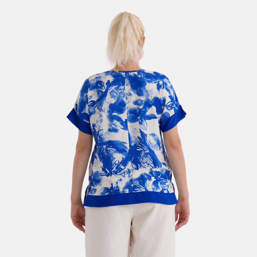 La Marey Designer Abstract Print Blouse (Size - S/M, 8 to 14) - Blue_8437535_2