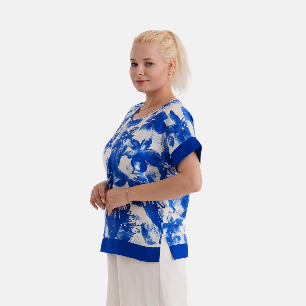 La Marey Designer Abstract Print Blouse (Size - S/M, 8 to 14) - Blue_8437535_3