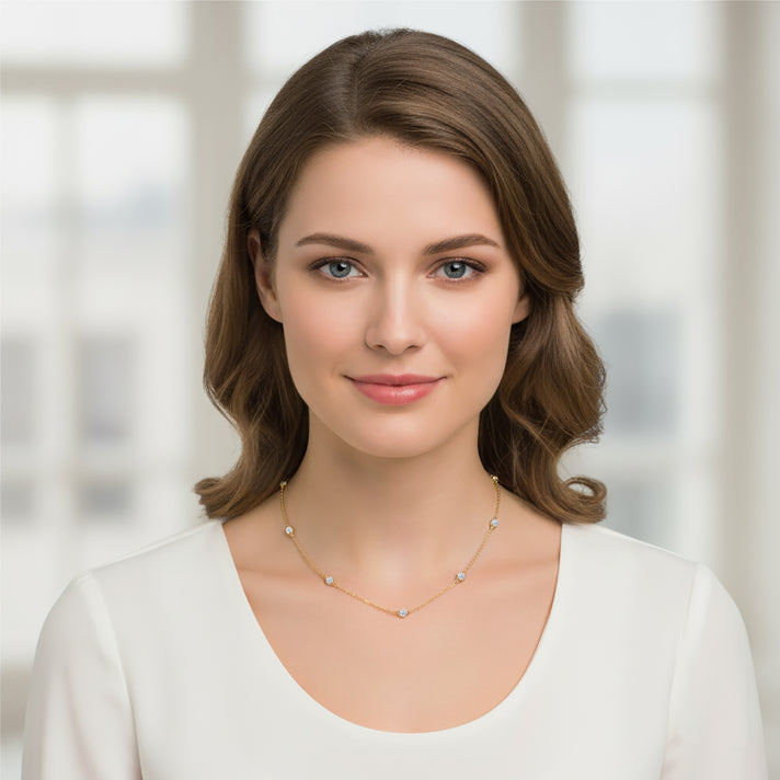 LUXURIANT 0.5 Ct. Lab Grown Diamond Station Necklace (Size - 20-2 Inch) in 18K Vermeil Yellow Gold Plated Sterling Silver (SI-GH) 8437541 2