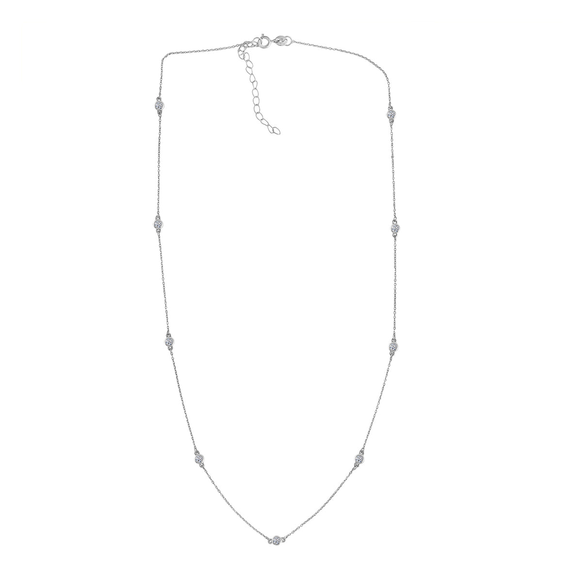LUXURIANT 0.5 Ct. Lab Grown Diamond Station Necklace (Size - 20-2 Inch) in Rhodium Overlay Sterling Silver (SI-GH) 8437542 0
