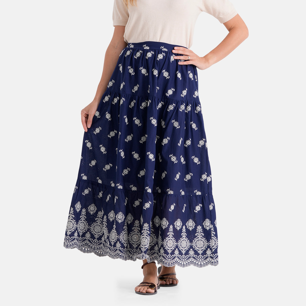 La Marey Cotton Embroidery Skirt (Size - XL) - Navy Blue 8437545 0