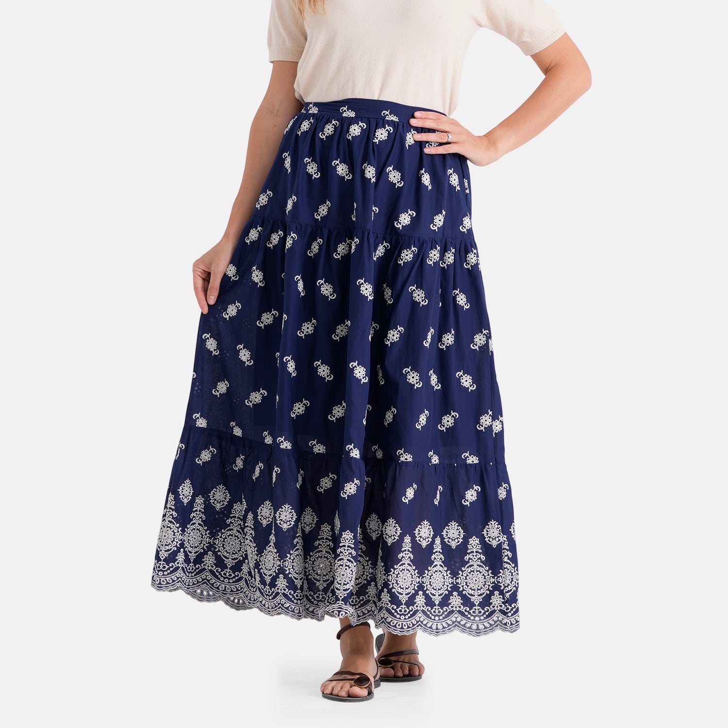 La Marey Cotton Embroidery Skirt (Size - XL) - Navy Blue 8437545 0