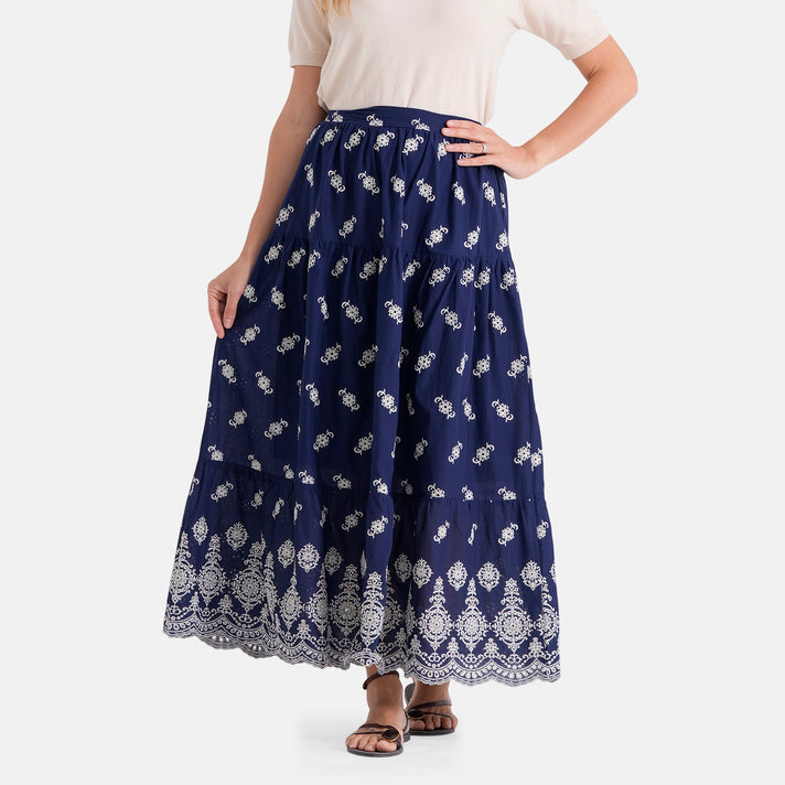 La Marey Cotton Embroidery Skirt (Size - XL) - Navy Blue 8437545 1