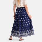 La Marey 100% Cotton Embroidered Skirt (Size XL, 20-22) - Navy Blue And White_8437545_2