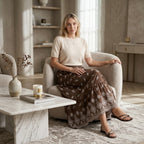 La Marey 100% Cotton Embroidered Skirt (Size L, 16-18) - Coffee Brown_8437548_1